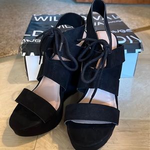 Lace up Black Suede Wedge